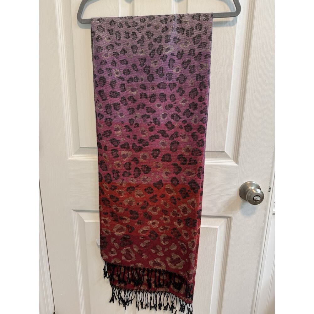 Walmart Red Metallic Animal Stripe Soft Wrap Scarf Fringe New